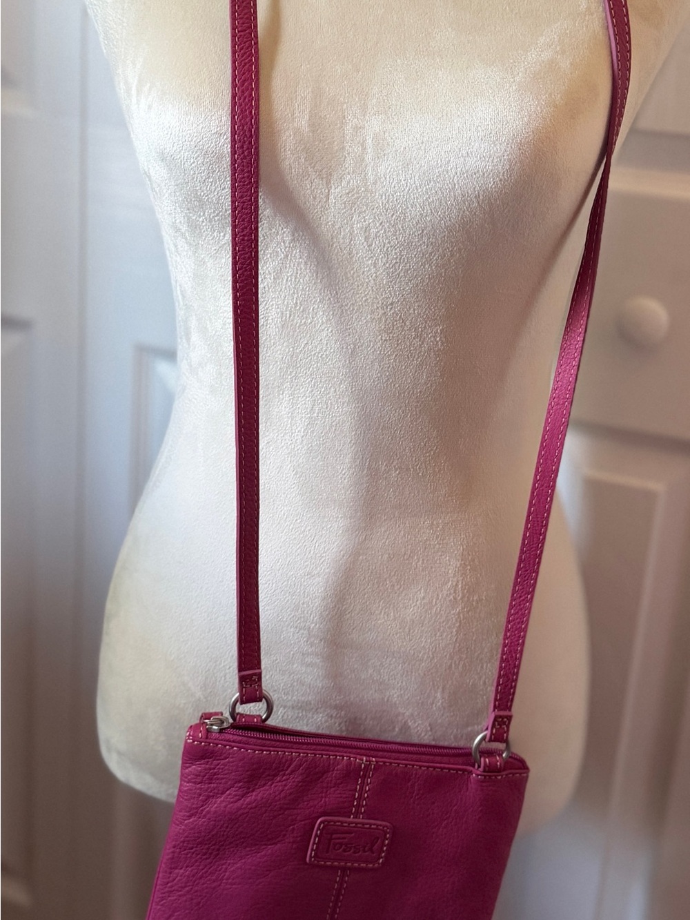 Fossil Pink Pebbled Grained Leather Crossbody Bag